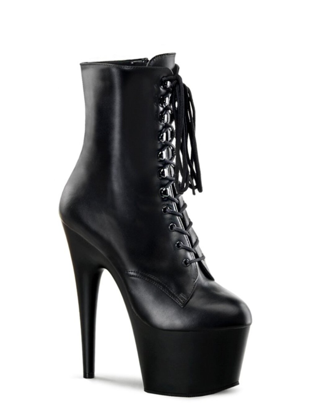 Black Leather Lace-up Front Ankle Boots